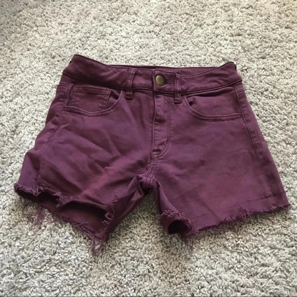 American Eagle Maroon Hi-Rise Shorty Shorts - Picture 1 of 5